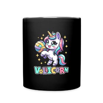Volleyball Volleyballer Einhorn Vollicorn - Tasse einfarbig - Schwarz - Vorne