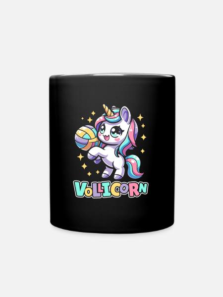 Volleyball Volleyballer Einhorn Vollicorn - Tasse einfarbig - Schwarz