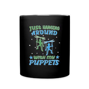 Puppenspieler mit Puppen Marionette Bauchredner - Tasse einfarbig - Schwarz - Vorne