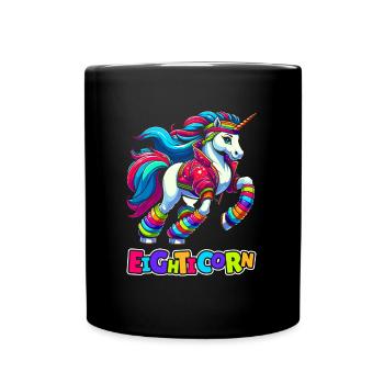 80s Achtziger Einhorn Eighticorn - Tasse einfarbig - Schwarz - Vorne