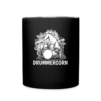 Schlagzeug Drummer Schlagzeuger Einhorn - Tasse einfarbig - Schwarz - Vorne