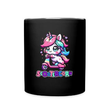 Motorroller Einhorn Scootercorn - Tasse einfarbig - Schwarz - Vorne
