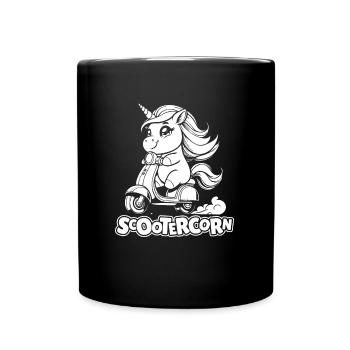 Motorroller Einhorn Scootercorn - Tasse einfarbig - Schwarz - Vorne