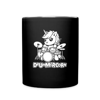 Schlagzeug Drummer Schlagzeuger Einhorn - Tasse einfarbig - Schwarz - Vorne