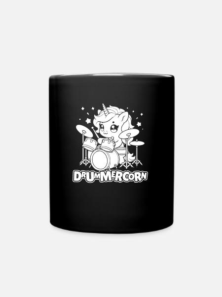 Schlagzeug Drummer Schlagzeuger Einhorn - Tasse einfarbig - Schwarz