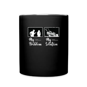 Tondeuse Mon problème Ma solution Pictogramme Maman Papa - Mug uni - noir - Devant