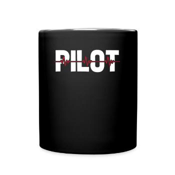 Flugzeug Pilot Ekg Heartbeat - Tasse einfarbig - Schwarz - Vorne