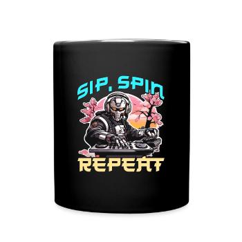 Disc Jockey Sip Spin Repeat DJ Music Disc Jockeys - Tasse einfarbig - Schwarz - Vorne
