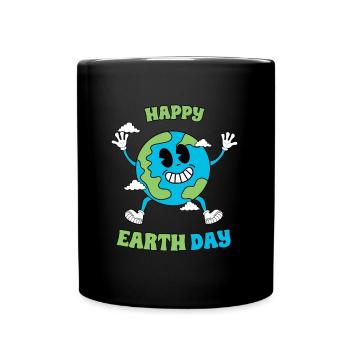 Cheerful Planet Character - Earth Day - Full Colour Mug - black - Front