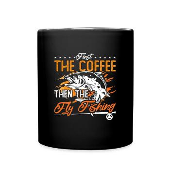 Pêche à la mouche d’abord Le café puis La chasse au poisson - Mug uni - noir - Devant