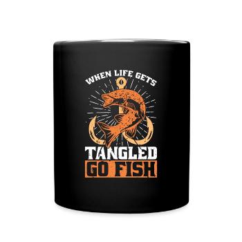 Pêche à la mouche Quand la vie s’emmêle Aller à la chasse au poisson - Mug uni - noir - Devant