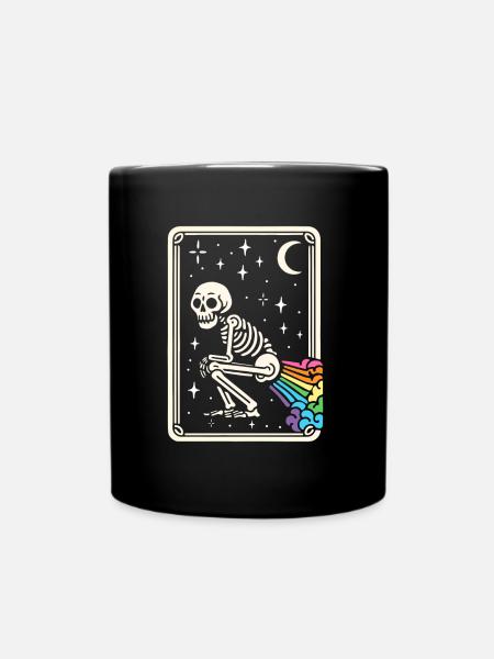 Tarot Card Skeleton Farting Rainbows LGBT - Full Colour Mug - black