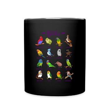 Verschiedene Cartoon Vögel - Tasse einfarbig - Schwarz - Vorne