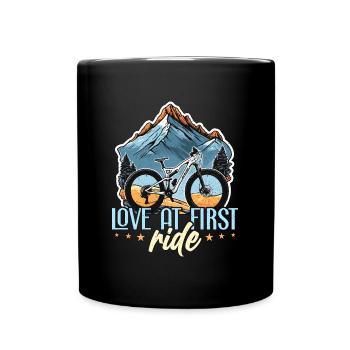 Cyclist Love At First Ride Loves Mountain Biking - Full Colour Mug - black - Front