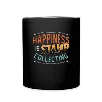 Stamp Collector Happiness Is Stamp Collection - Full Colour Mug - black - Front