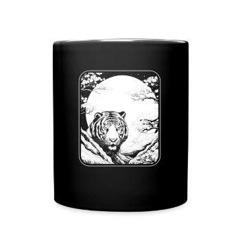 Tigre Japon Cerisier Fleur Lune - Mug uni - noir - Devant