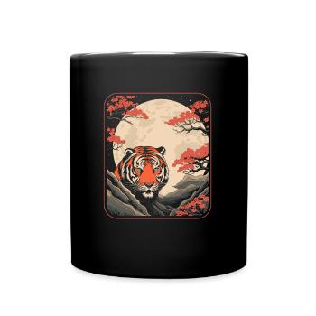 Tigre Japon Cerisier Fleur Lune - Mug uni - noir - Devant