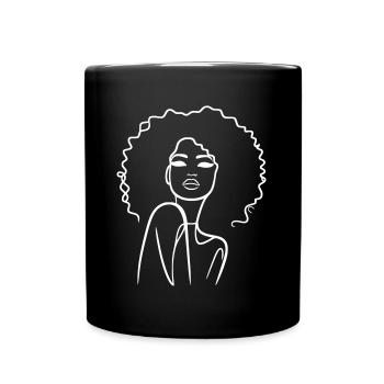 Curly Elegance: Minimalist Girl Silhouette Tee - Tasse einfarbig - Schwarz - Vorne