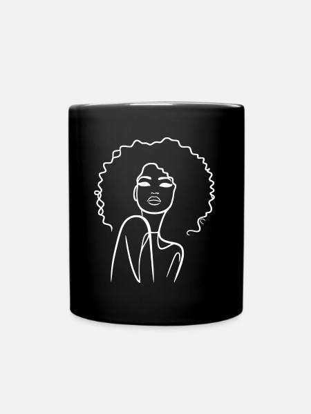 Curly Elegance : T-shirt minimaliste Girl Silhouette - Mug uni - noir