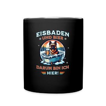 Eisbaden Schäferhund Bier Design Winterspaß - Tasse einfarbig - Schwarz - Vorne