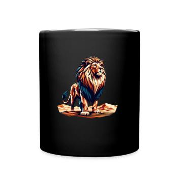 Polygon Lion Design Powerful Animal Artwork - Full Colour Mug - black - Front