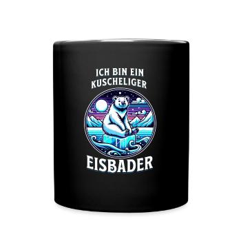 Kuscheliger Eisbader Eisbär schwimmt auf Eiswürfel - Tasse einfarbig - Schwarz - Vorne