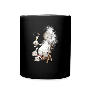 Horse in deckchair cocktail summer chilling horses - Full Colour Mug - black - Front