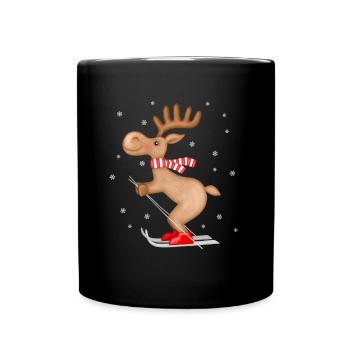 Weihnachtsrentier auf Ski Skifahren Rentier - Tasse einfarbig - Schwarz - Vorne