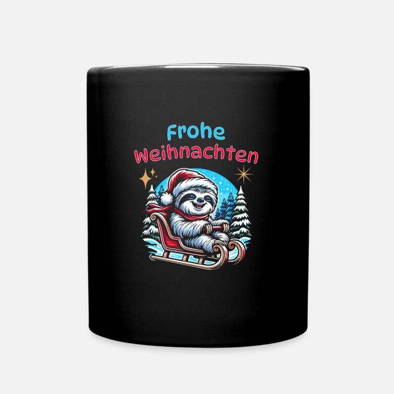 Frohe Weihnachten - Faultier fährt Schlitten - Tasse einfarbig - Schwarz