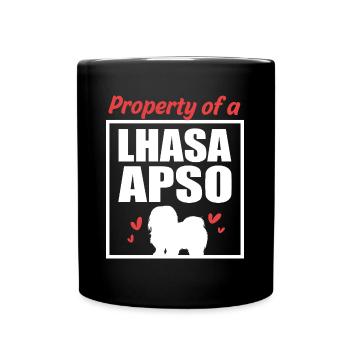 Lhasa Apso Hund - Tasse einfarbig - Schwarz - Vorne