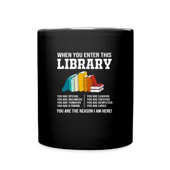 Library Book Bookworm Reading Bookworm - Full Colour Mug - black - Front