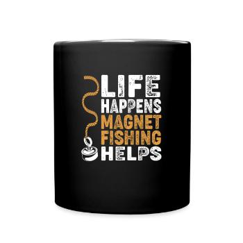 Magnet Angeln Angler Magnetangeln - Tasse einfarbig - Schwarz - Vorne