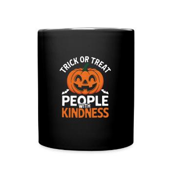 Treat People with Kindness! Pumpkin Halloween - Full Colour Mug - black - Front