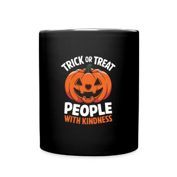 Treat People with Kindness! Pumpkin Halloween - Full Colour Mug - black - Front