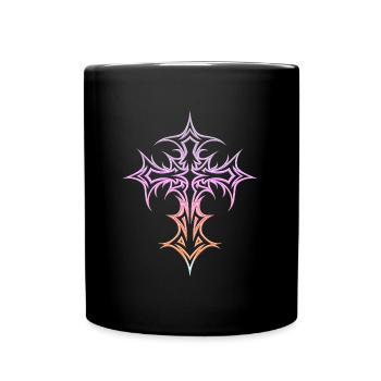 Goth Cross Y2K Emo Cross Gothic Aesthetic Tribal - Full Colour Mug - black - Front