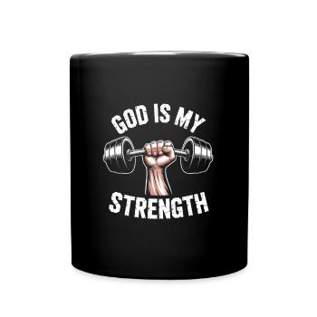 God is my strength! Believing Christian Jesus - Full Colour Mug - black - Front