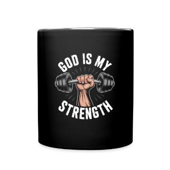 God is my strength! Believing Christian Jesus - Full Colour Mug - black - Front