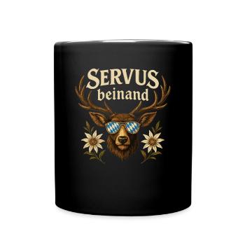 Servus beinand Lederhosn Tracht Bayern Volksfest - Tasse einfarbig - Schwarz - Vorne
