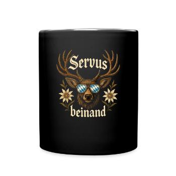 Servus beinand Lederhosn Tracht Bayern Volksfest - Tasse einfarbig - Schwarz - Vorne