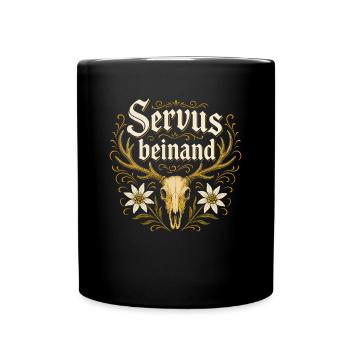 Servus beinand Lederhosn Tracht Bayern Volksfest - Tasse einfarbig - Schwarz - Vorne
