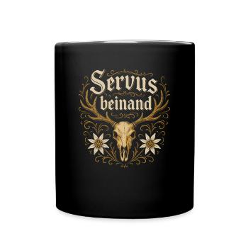 Servus beinand Lederhosn Tracht Bayern Volksfest - Tasse einfarbig - Schwarz - Vorne
