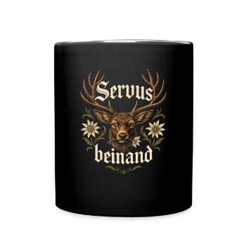 Servus beinand Lederhosn Tracht Bayern Volksfest - Tasse einfarbig - Schwarz - Vorne