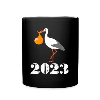 Bébé arrive en 2023, cigogne 2023 - Mug uni - noir - Devant