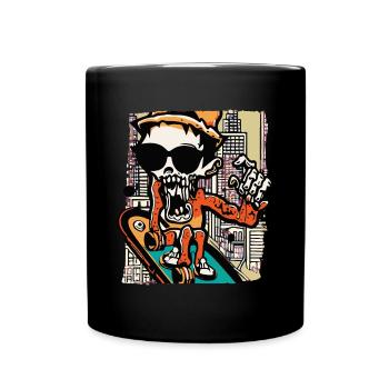 Coole Illustration von einem Zombie mit Skateboard - Tasse einfarbig - Schwarz - Vorne