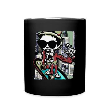 Coole Illustration von einem Zombie mit Skateboard - Tasse einfarbig - Schwarz - Vorne