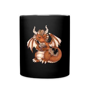 Niedlicher Drache mit Kaffee Schokolade Drink - Tasse einfarbig - Schwarz - Vorne