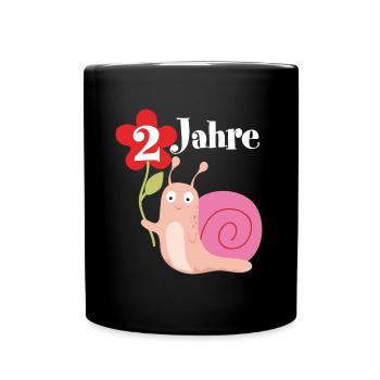 Schnecke gratuliert zum 2. Geburtstag ich bin zwei - Tasse einfarbig - Schwarz - Vorne