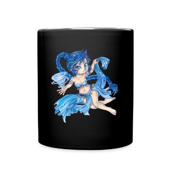 Niedlicher Chibi Luft Geist Fee Elfe im Mangastil - Tasse einfarbig - Schwarz - Vorne