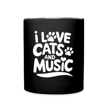 Ich liebe Katzen und Musik - Tasse einfarbig - Schwarz - Vorne