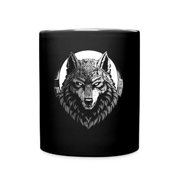 Walhalla Wolf Wölfe Odins Runen Nordischer Kompass - Tasse einfarbig - Schwarz - Vorne
